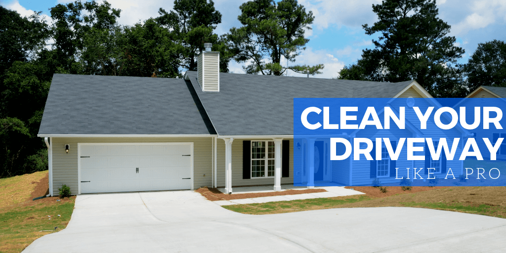 Exterior of a house with the words "clean your driveway"